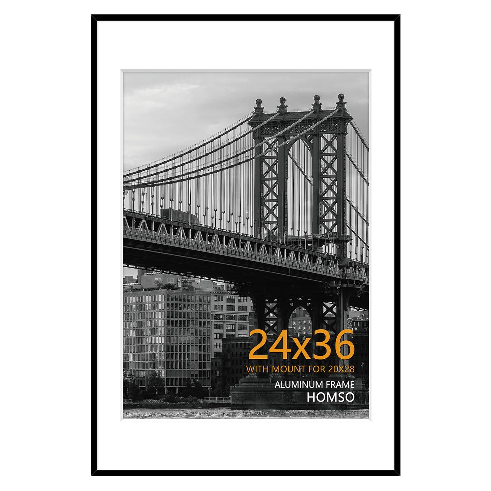 Homso 24x36 Poster Frame in Black, Metal Thin Board 24 x 36 Frame with Acrylic Plexiglass for Pictures 20x28 with Mat or 24x36 without Mat for Horizontal and Vertical