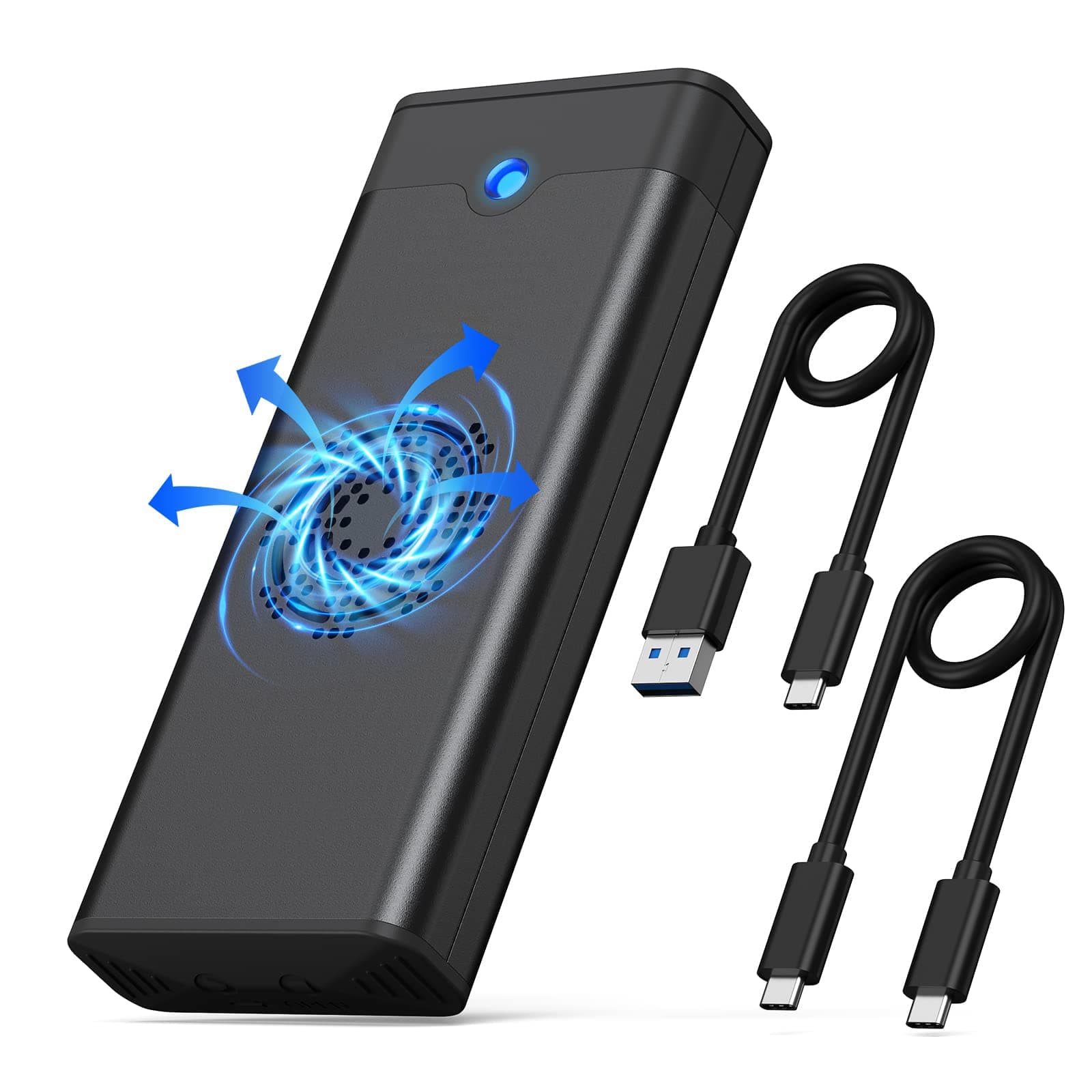 M.2 NVME SATA SSD Enclosure Adapter Reader, with Cooling Fan, Tool-Free USB C 3.1 Gen 2,10 Gbps NVME, 6Gbps SATA,Chips RTL9210B External Solid State Drive for PCIe 2280/2260/2242 M Key