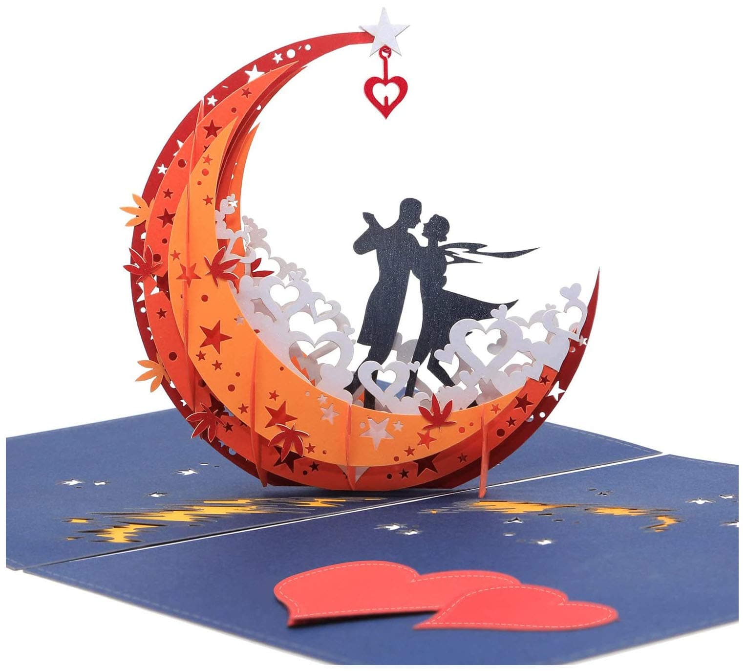 3D Anniversary Card - For Her, Him, Couple, Wife, Husband, Girlfriend, Boyfriend - A Dance on Moon Boat To The Edge Of The World - Anniversary Card for Her,Birthday Card,Valentines Day Card-Red