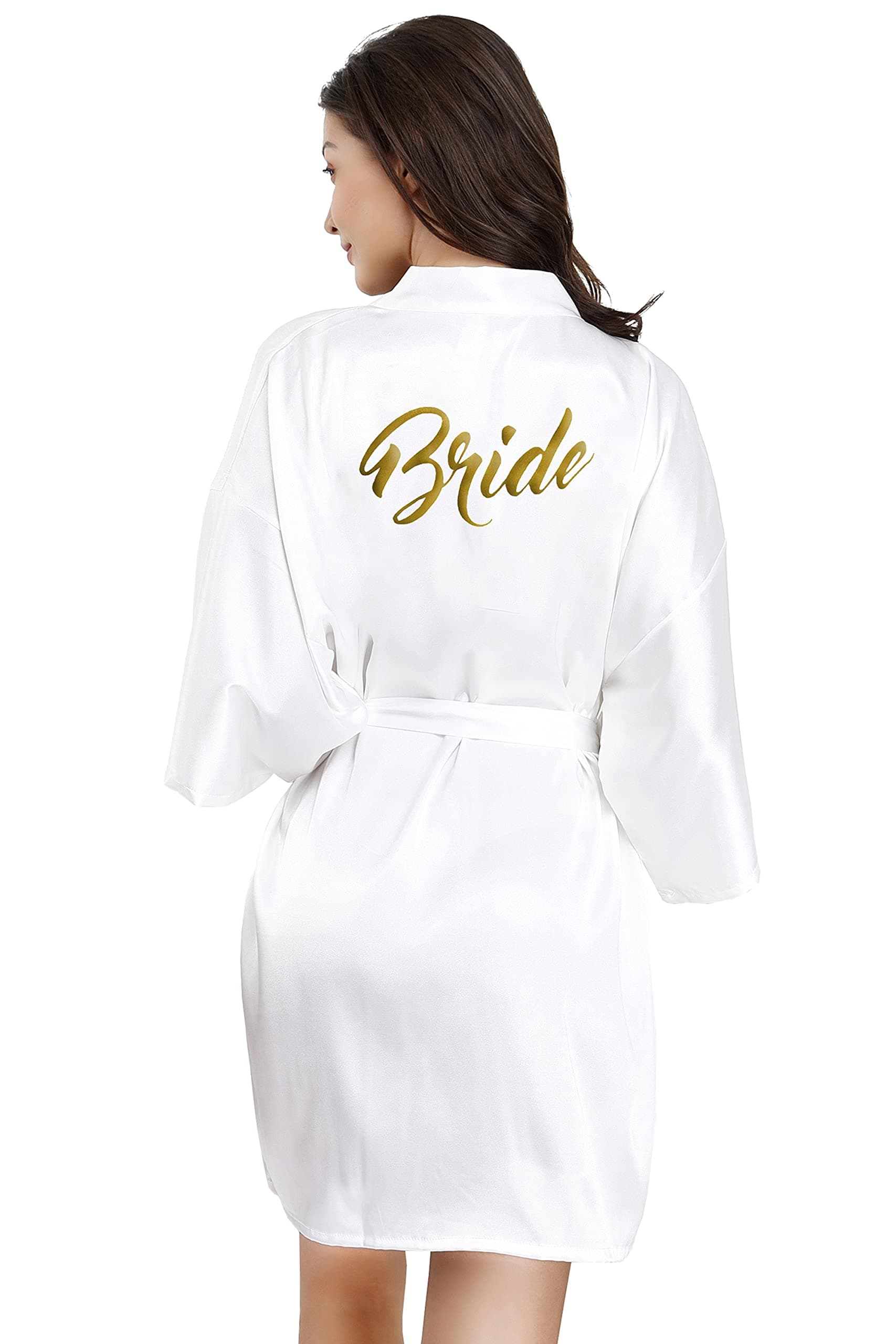 EPLAZA Bride Bridesmaid Robes for Wedding Bridal Party Women Short Solid Color Silky Satin Robe Kimono with Gold Glitters