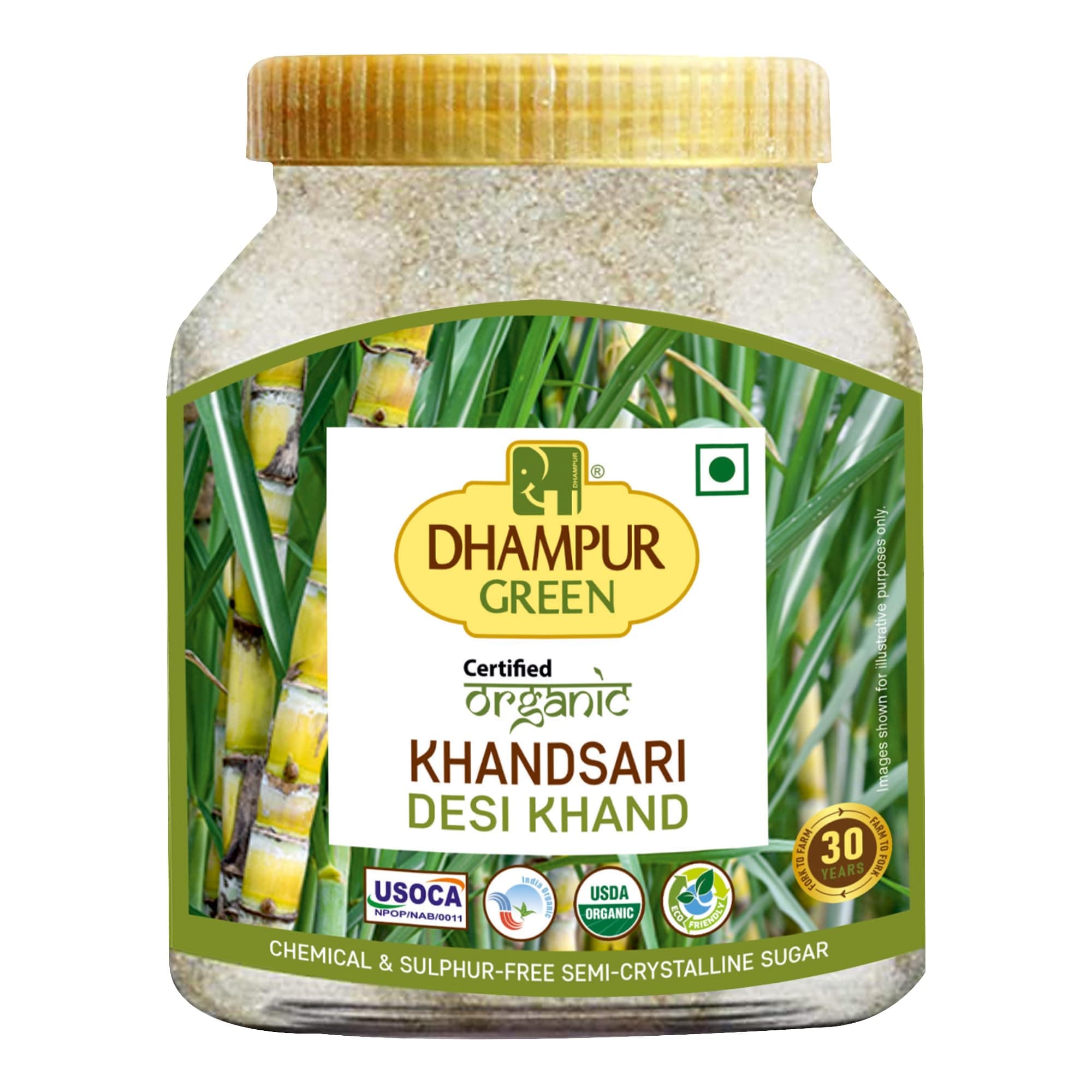 DHAMPURGREEN Speciality Organic Desi Khand Khandsari Sugar, 4kg (800g x 5) | Organic Unrefined Raw Cane Sugar | No Chemicals Preservatives | Sulphurless