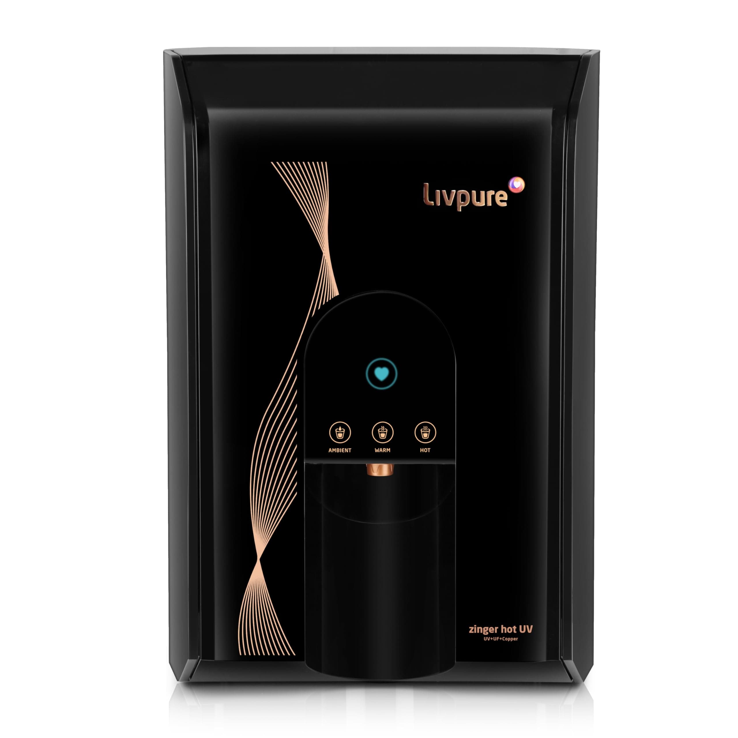 LIVPURE ZINGER COPPER HOT WATER PURIFIER WITH UF+UV+ COPPER PURIFICATION TECHNOLOGY I 6.5 L STORAGE I INSTANT HOT, WARM WATER (BLACK)