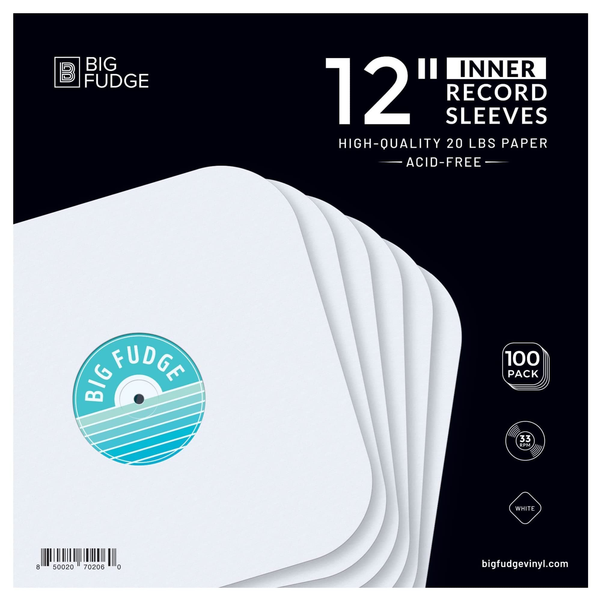 Big Fudge 12" Vinyl Record Sleeves- Inner Sleeves 100 Pack - Heavyweight Acid Free Paper Vinyl Covers - Accessories Protect LP Albums from Dust, Dirt & Scratches
