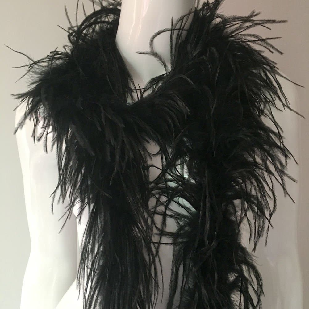 Shekyeon 2yards/lot 1.9 Meter Ostrich Feather Boa 1-Ply Costume Decoration Feather Craft(Black)