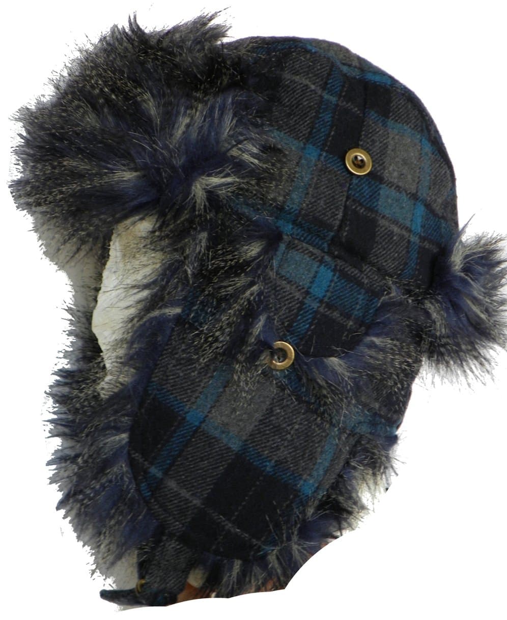 Christys Crown"Windham" Grizzled Punk Rock Wool Plaid Trooper Aviator Hat