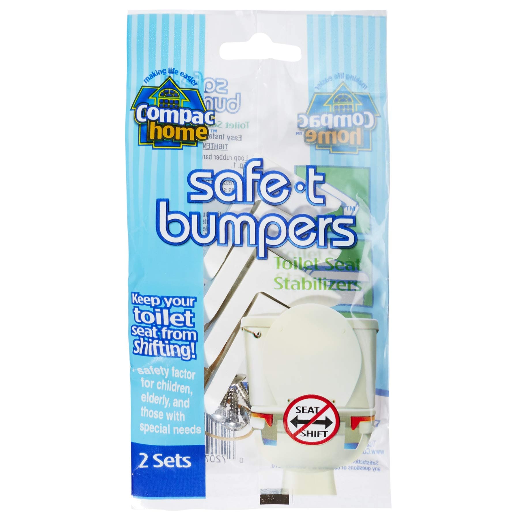Compac Home 11220 Toilet Seat Stabilizers Safe T Bumpers, Lock Place, Keeps Children, Elderly, Disabled Safe from Slipping Off Shaking, Moving or Wobbly Toilet Seat (2 Sets), 1 Count (Pack of 2)
