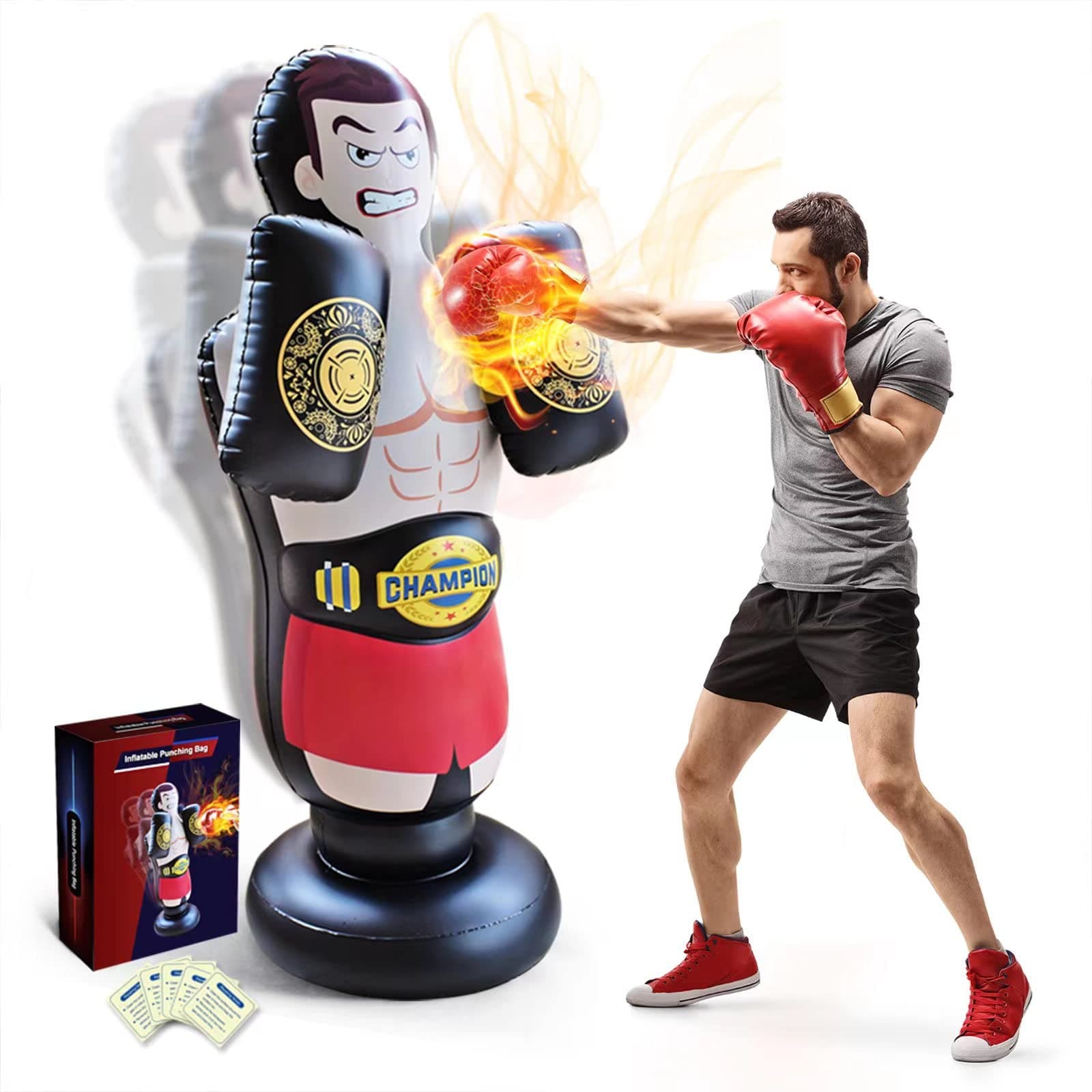 67 Inch Inflatable Punching Bag with Kickboxing Pad for Hand Protection,Free Standing Boxing Bag, Ideal Family Games for Kids and Adults - Gifts for Boy and Girl-12-14-16-18 Years Old and above