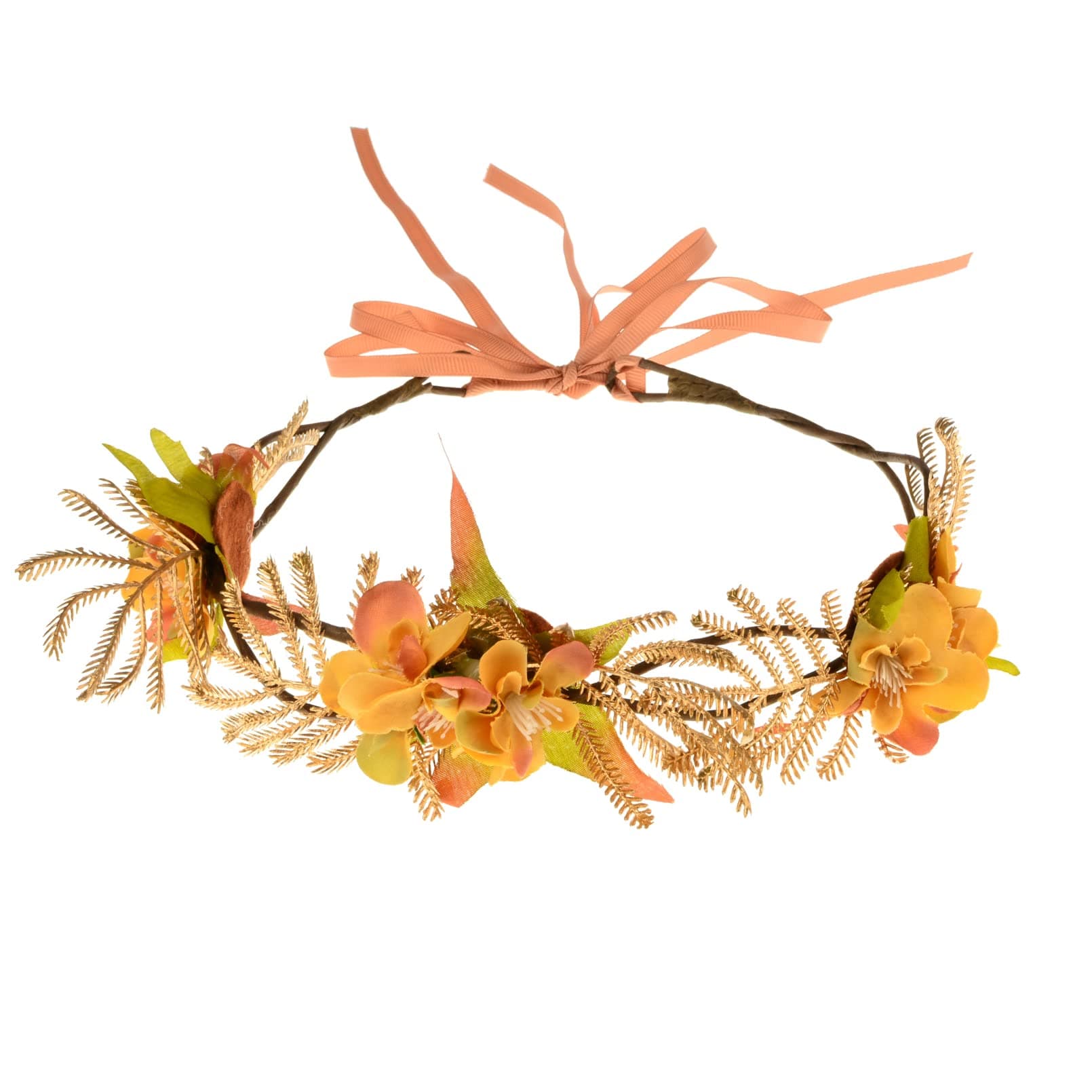 June Bloomy Rose Floral Crown Wreath Girls Flower Headband BOHO Garland Halo Headpiece (2#Golden)