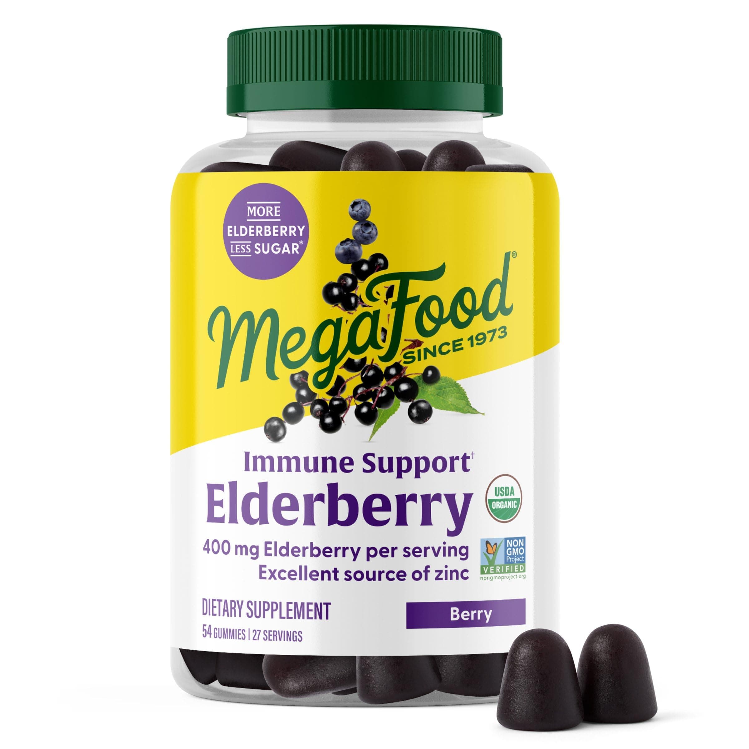 Elderberry Gummies for Kids, Teens & Adults, Immune Support Supplement, Gummy Vitamins - Made with Zinc & Real Food, Pectin-Based, USDA Organic, Vegan - 54 Count, 27 Servings