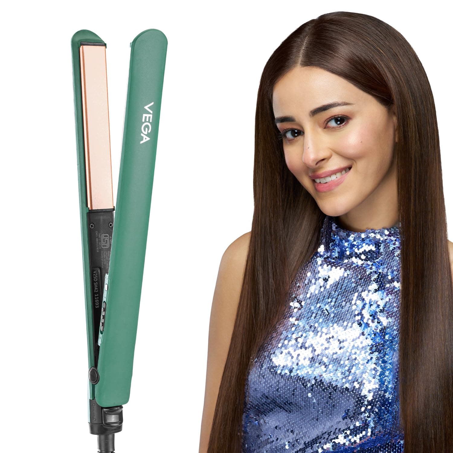 Vega Salon Smooth Hair Straightener for Women with Ceramic Coated Plates, Quick Heatup & Travel Friendly, Travel Lock, Green (VHSH-42)