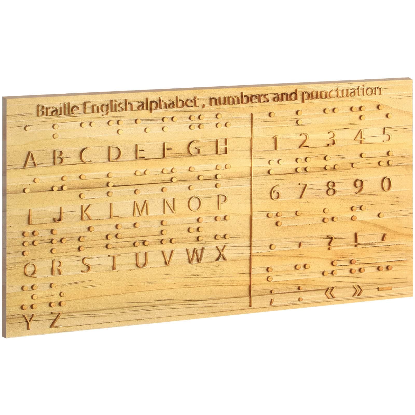 Yulejo Braille Alphabet Board 8.7 x 6.3 Inches Wood Braille Fingerboard Carved Dots Braille Alphabet Chart Numbers Board Montessori Educational Tool for Sighted Individuals Escape Rooms Games Teaching
