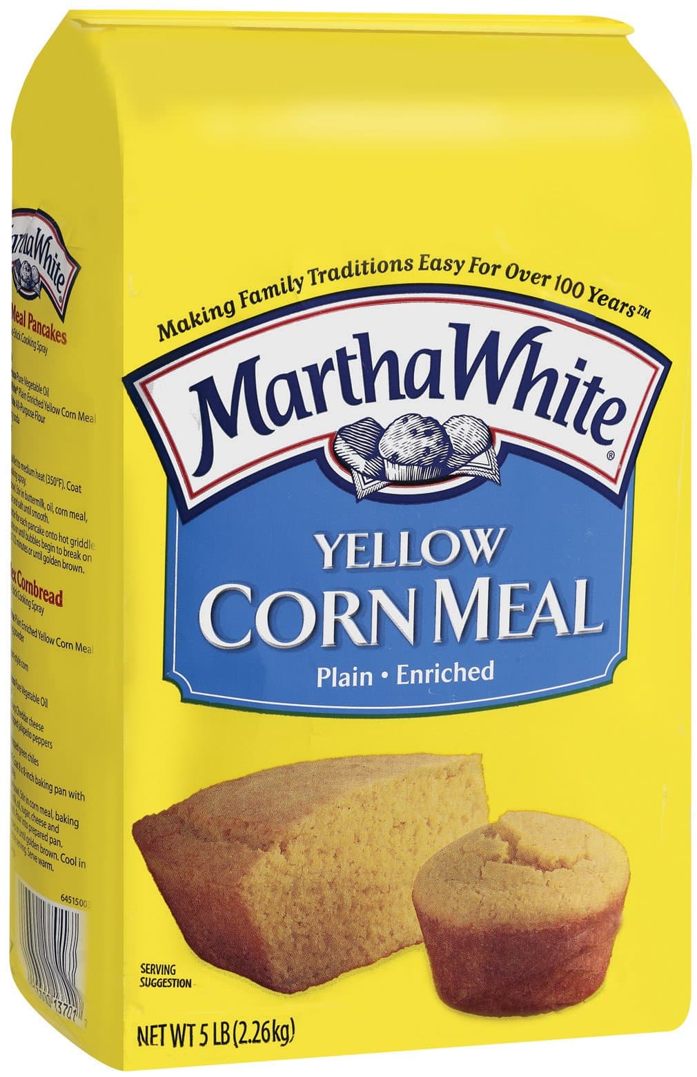 Martha White Plain Enriched Yellow Cornmeal, 5 Pound (Pack of 8)
