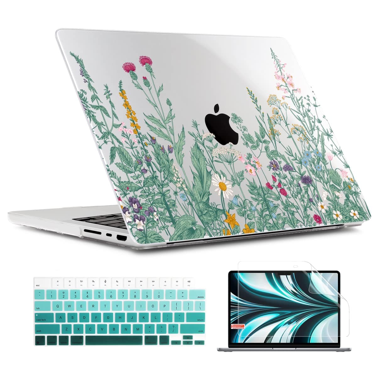 TWOLSKOO for MacBook Pro 16 Inch Case 2023 2022 2021 Release M2 A2780 M1 A2485 M1 Pro/Max, Hard Shell Case & Keyboard Cover & Screen Protector for Mac Pro 16" with Touch ID, Botanical Illustration