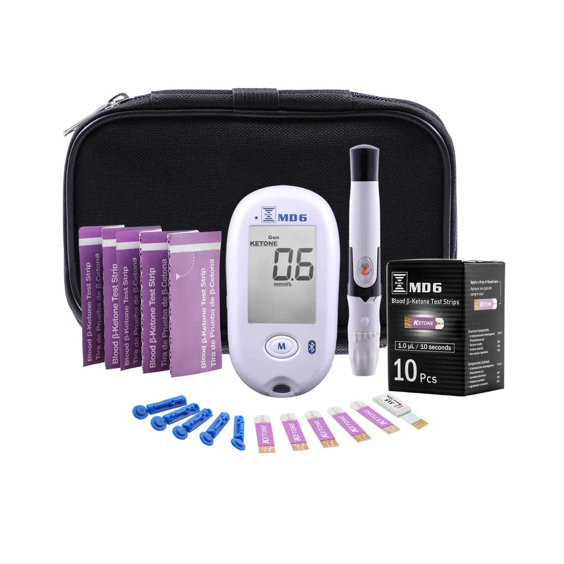 Blood Ketone & Glucose Monitoring System | Track Your Ketones & Ketogenic Diet Progress | Ketosis Test Kit with Lancing Device, 10 Keto Strips + 50 Lancets