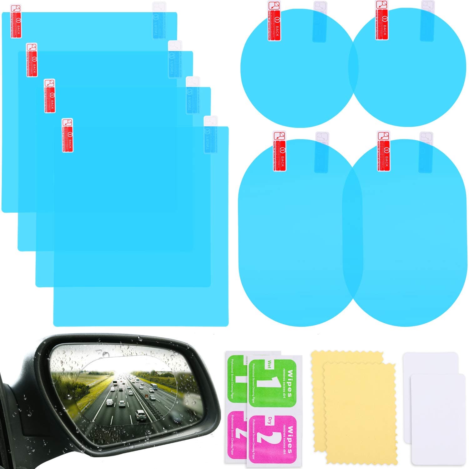 8 Pieces Car Rearview Mirror Film Anti Fog Glare Rainproof Waterproof Mirror Film Clear Nano Coating Car Film for Car Rear View Mirrors Side Windows