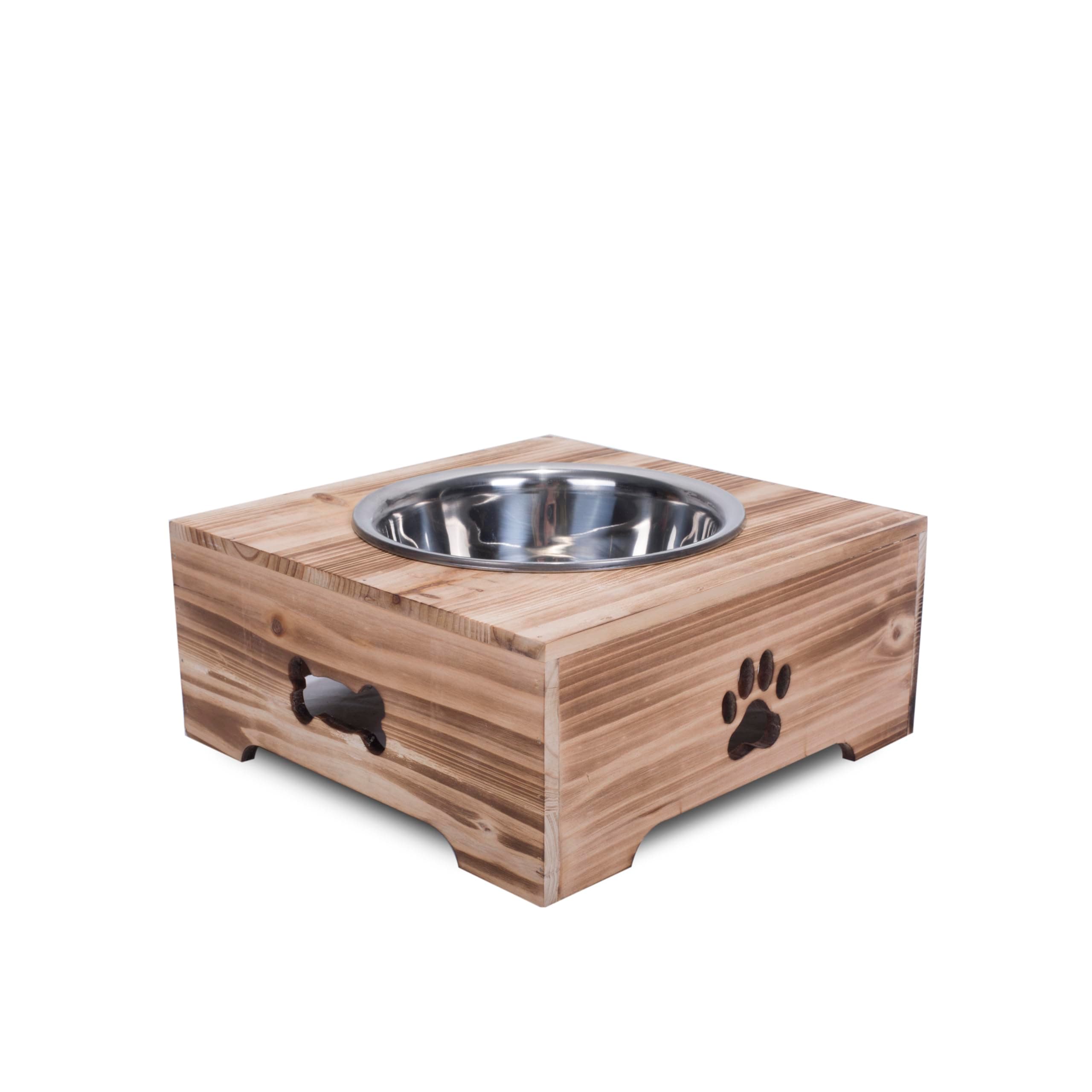 green leaves Dog Food Feeding Stand Station Stainless Raised Bowl Wooden Crate (Medium Single Bowl)