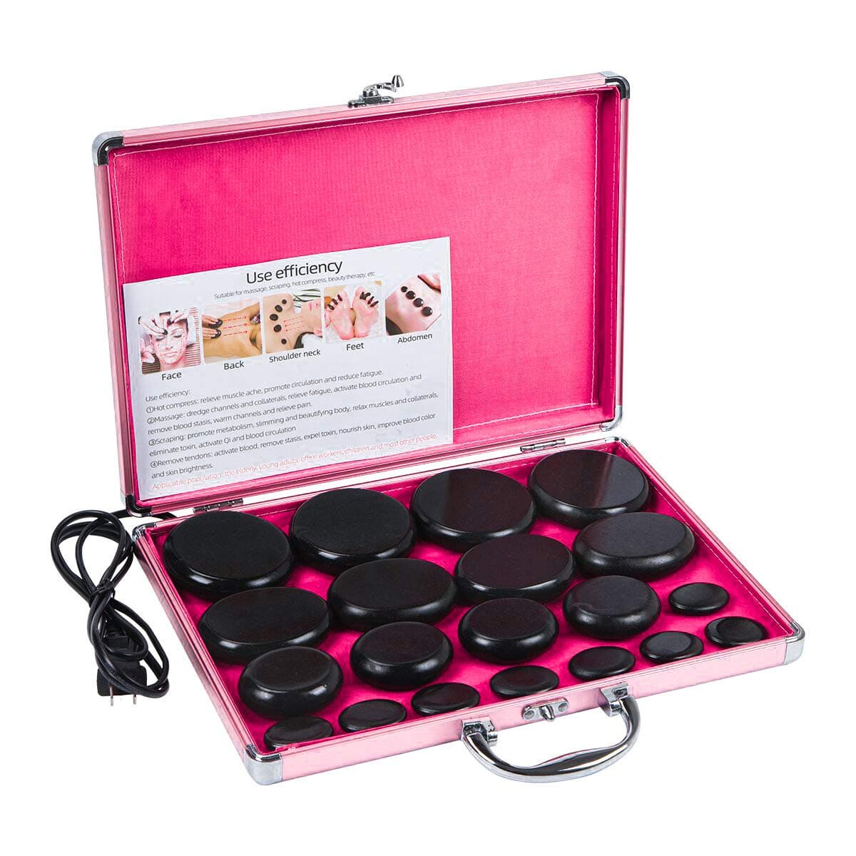 NICECHOOSE Hot Stones Massage Kit, 20Pcs Portable Smooth and Natural Basalt Hot Rocks Set Massage Stone Warmer with Heater Box for Spa Body Relaxing Massage Therapy
