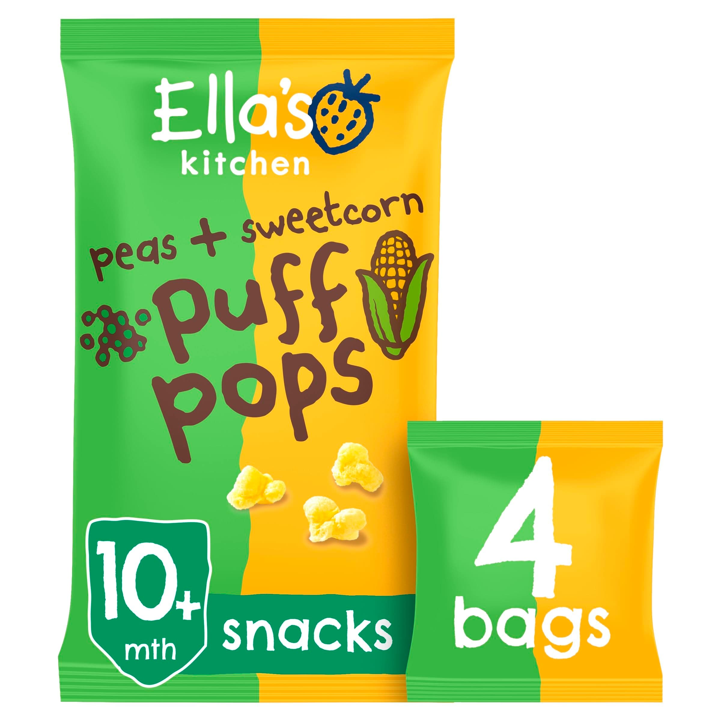 Organic Peas and Sweetcorn Puff Pops Snacks 10+ Months 4 x 9g (36g)