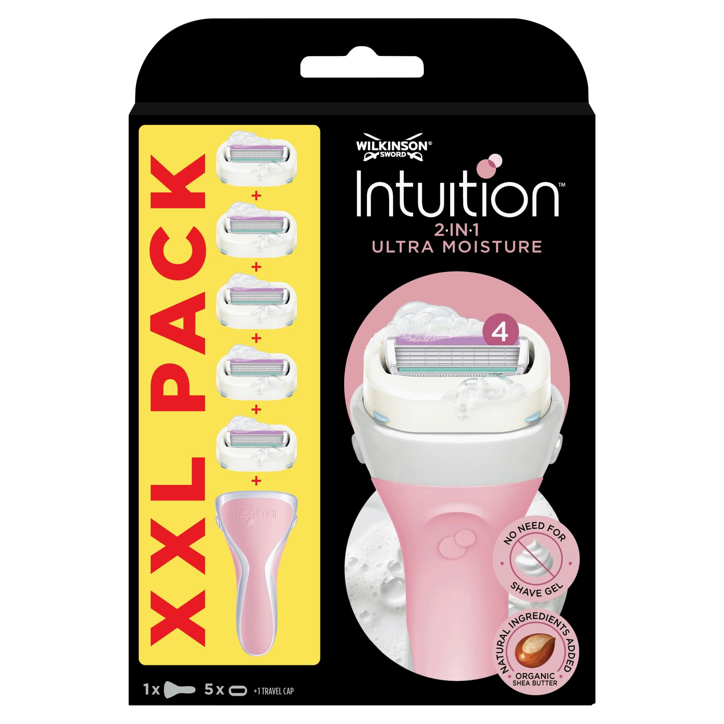 Intuition Ultra Moisture For Women | No Shave Gel Needed | Razor Handle + 5 Blade Refills