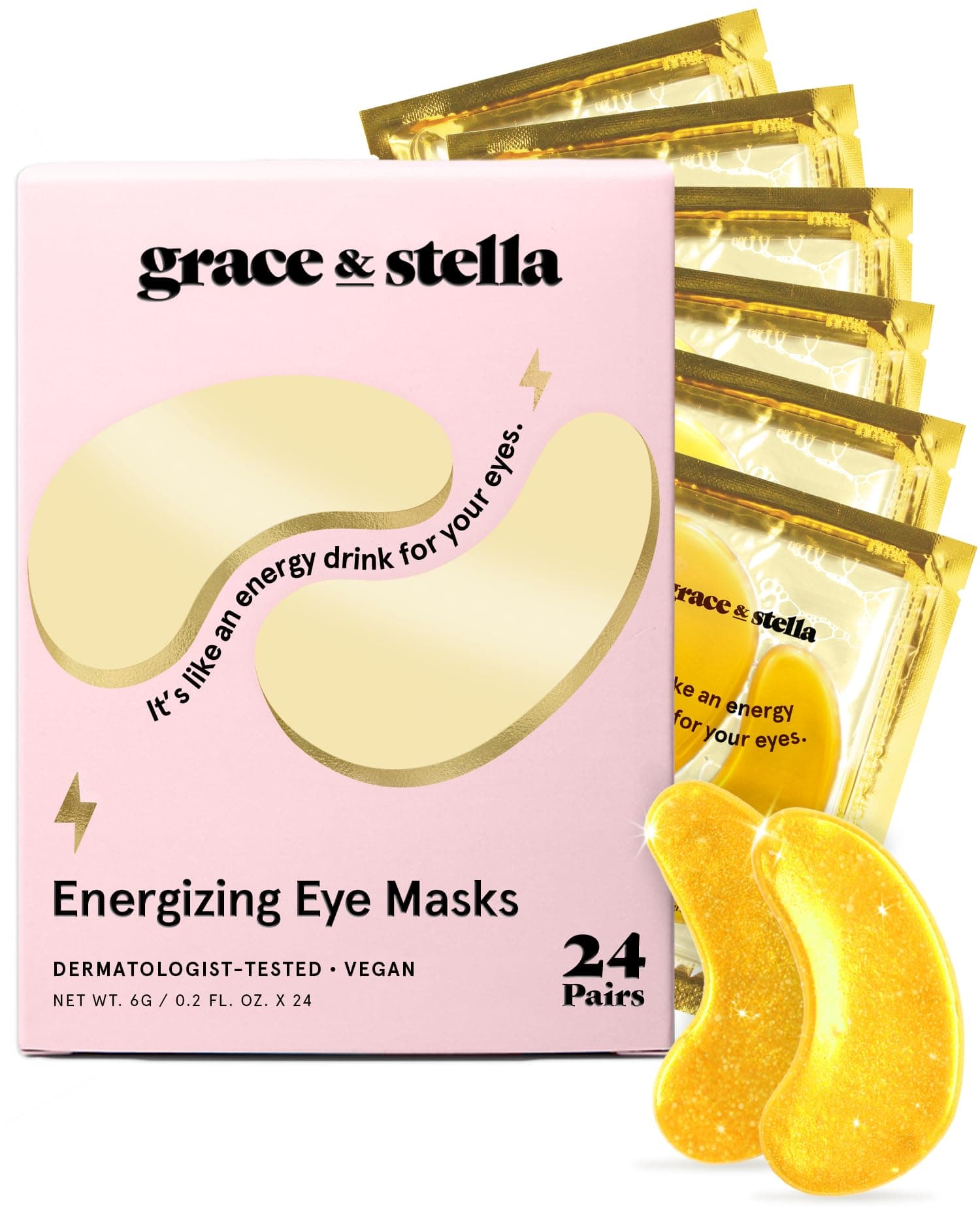 Grace & Stella Energizing Eye Mask Gold Bio Collagen Hydration Eye Pack (Set of 12) Eye Gel Patch Firming Pad