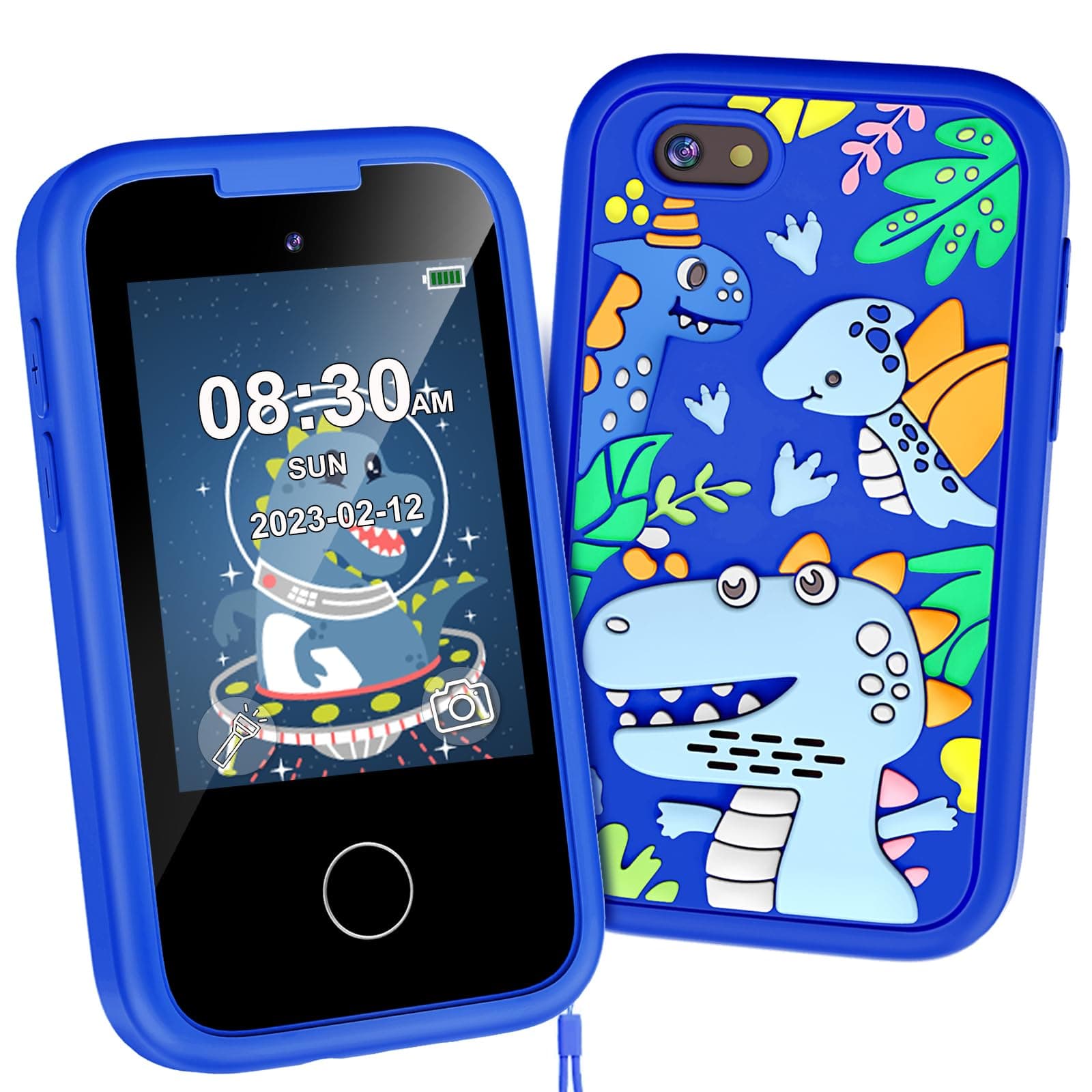 Kids Phone for Boys, Christmas Birthday Gifts for Boy Girl Age 3-10 Kids Toys Cell Phone, 2.8" Touchscreen Toddler Learning Play Toy Phone with Dual Camera, Game, Music Player, 8GB Card Blue