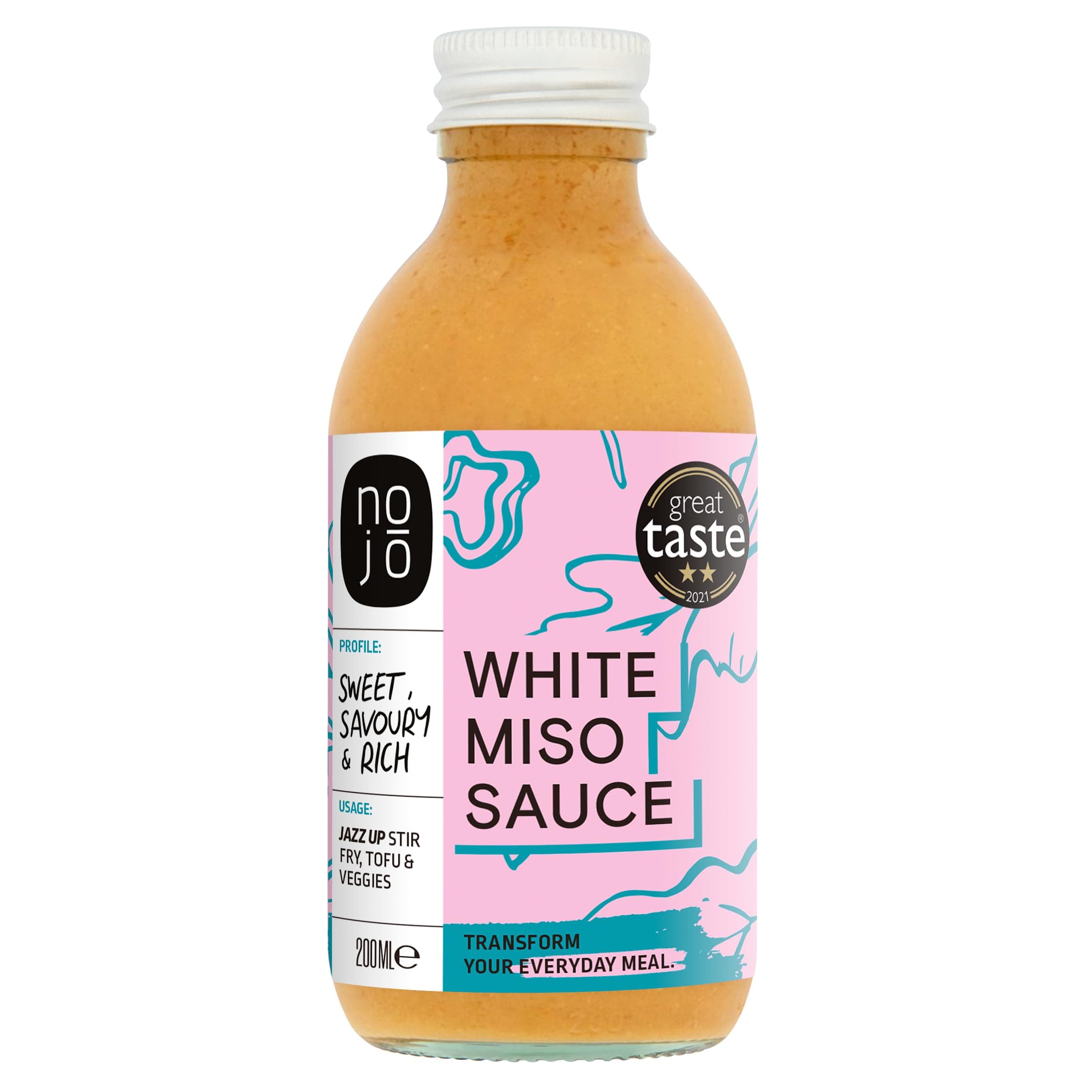 Nojó White Miso Sauce – Vegan Japanese Sauce - Delicious Sweet and Savoury Flavours for Vegetables, Stir Frys and Salads – 1 x 200ml Glass Bottle - Dairy & Gluten Free