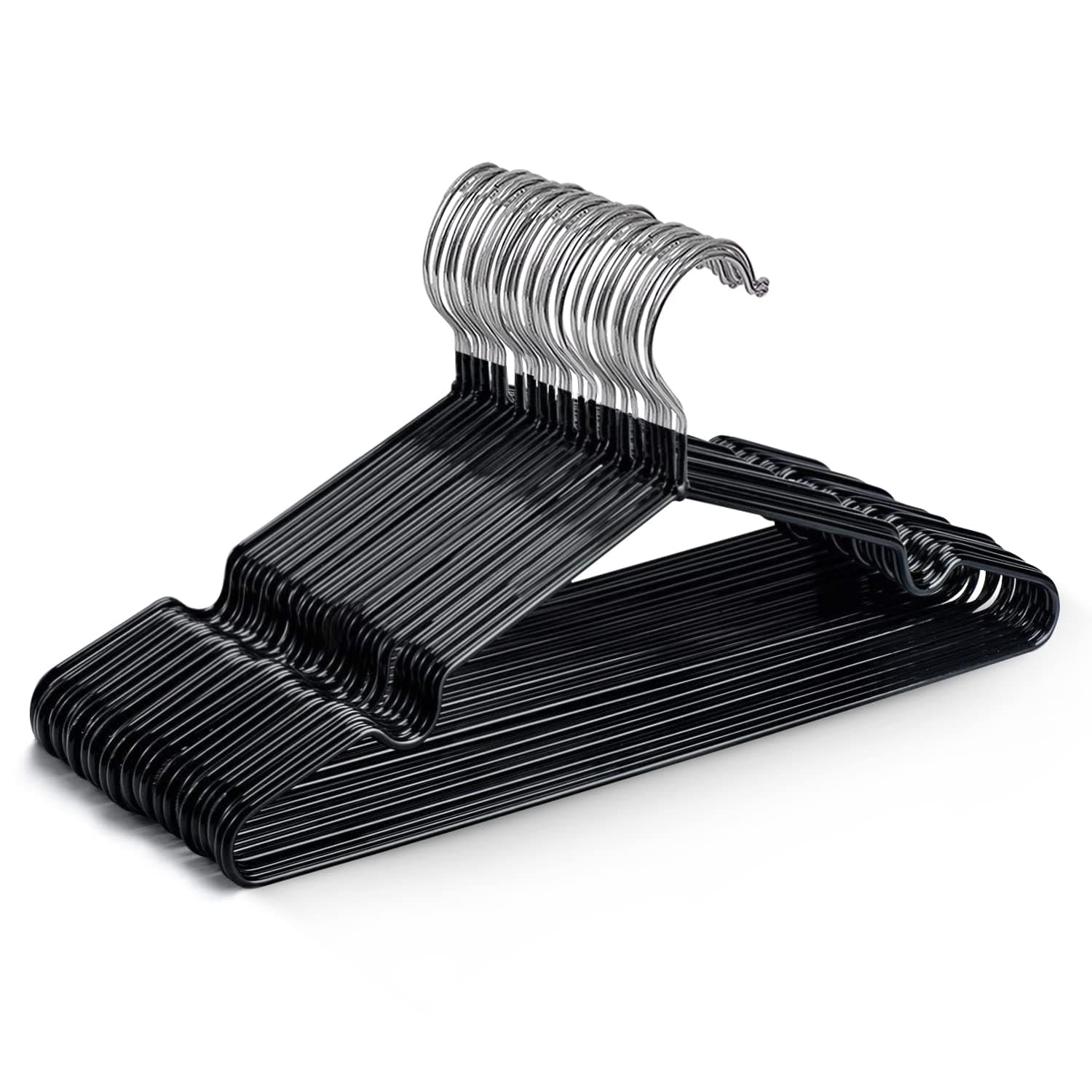 KEPLIN 20 Pack Premium Rubber Coated Metal Hangers - Heavy Duty - Space Saving Organiser Clothes Hangers For Wardrobes Coat Rack Rails (Black)
