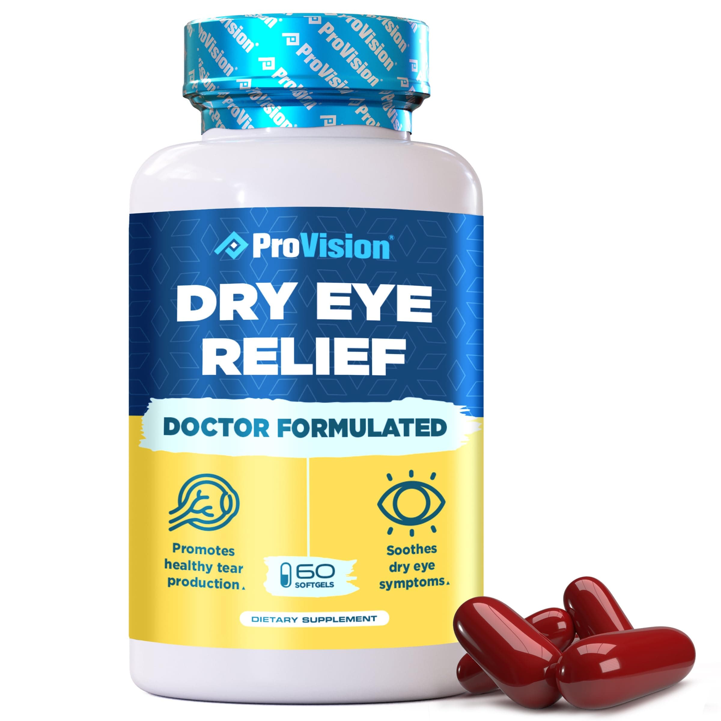 Omega 3 Dry Eye Supplements by ProVision - Eye Vitamins for dry Eyes with Omega 3 Supplement - Dry Eye vitamins Made with Omega 3 Fish Oil for Eye Support - ProVision Dry Eye Relief - 60 Softgels