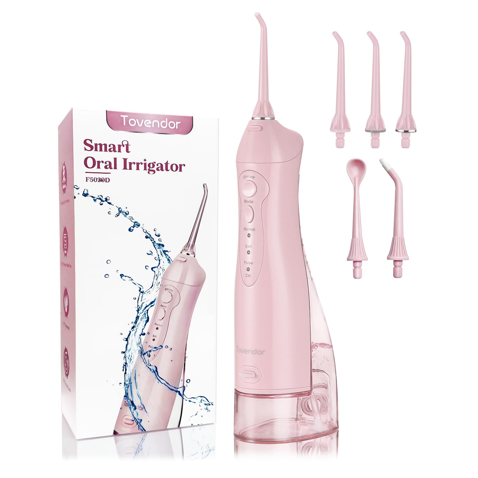 TOVENDOR Electric Water Dental Flosser Teeth Pick, Cordless Flossers Oral Irrigator IPX7 Waterproof 300ML Rechargeable Travel Water Teeth Cleaner with 5 Tips for Home Braces Care Gums Deep Cleaning