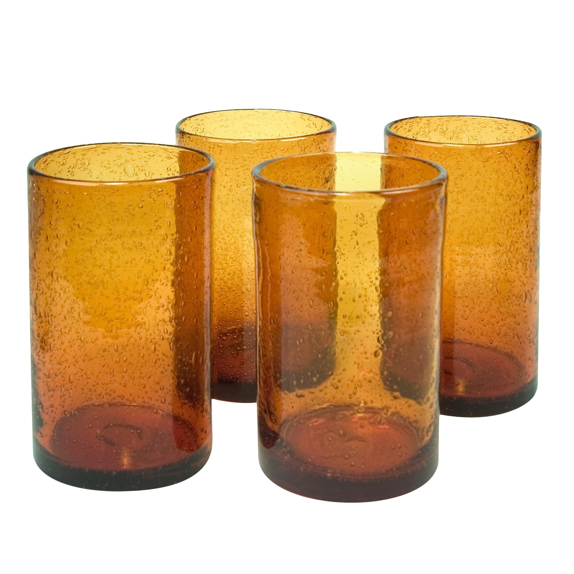 Artland 17oz Highball Tumbler, Set of 4 | Iris Seeded Design, Amber | Drinking Glass for Parties and Everyday Use - Mojito, Whiskey, Cocktail | Glassware & Kitchenware Essentials