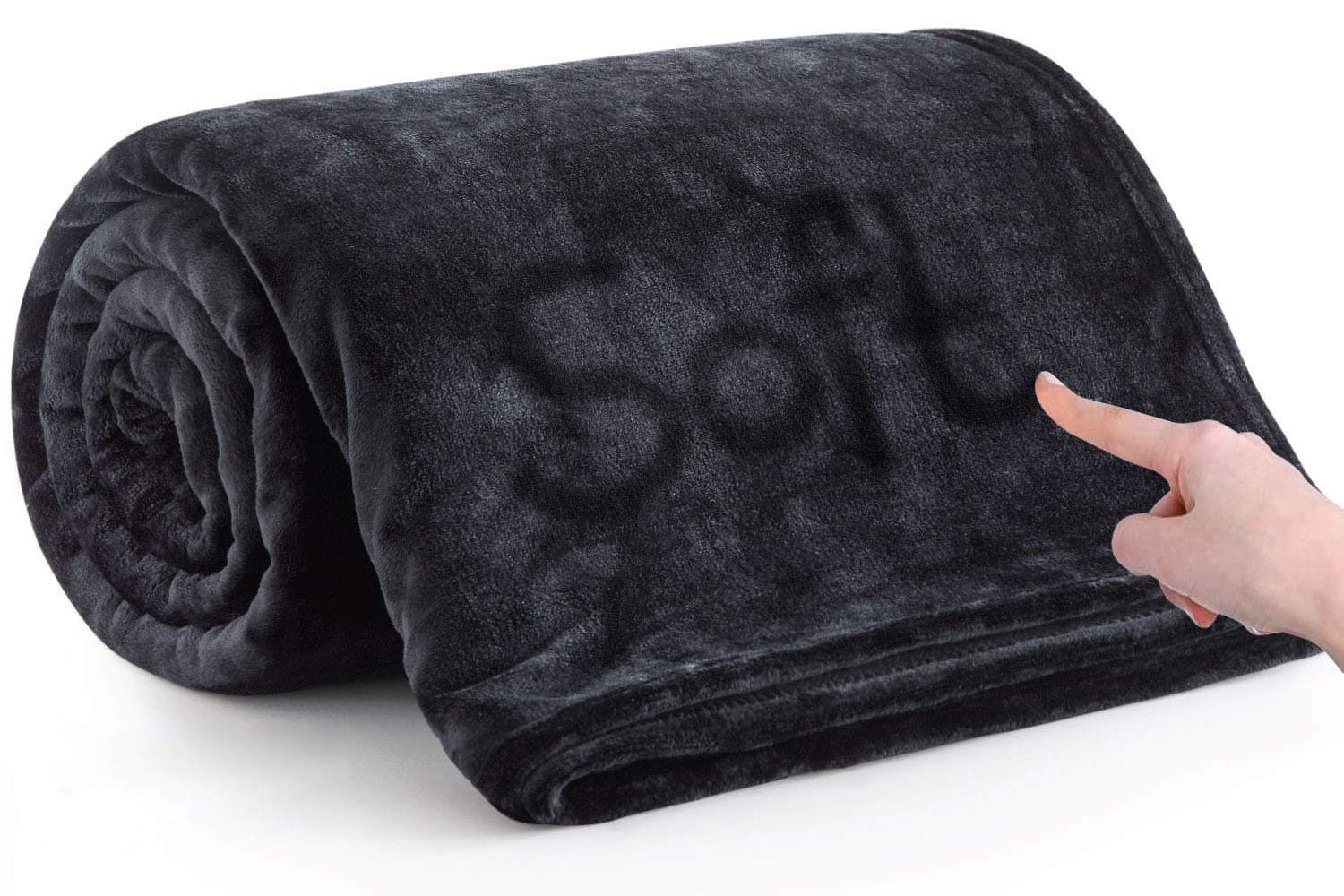 MOONLIGHT20015 Fleece Throw Blanket for Bed - Soft Cosy Fluffy Blankets for Sofa, 400 GSM Silk Touch Warm Double Throws for Audlts, Black, 150x200 Cm