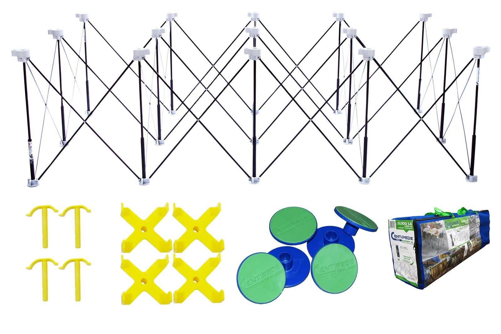 Centipede XL Portable 4 x 8 ft Sawhorse Miter Table Bundle (4 x X-Cups, 4 Quick Clamps, 6 Non-Slips, Bag)