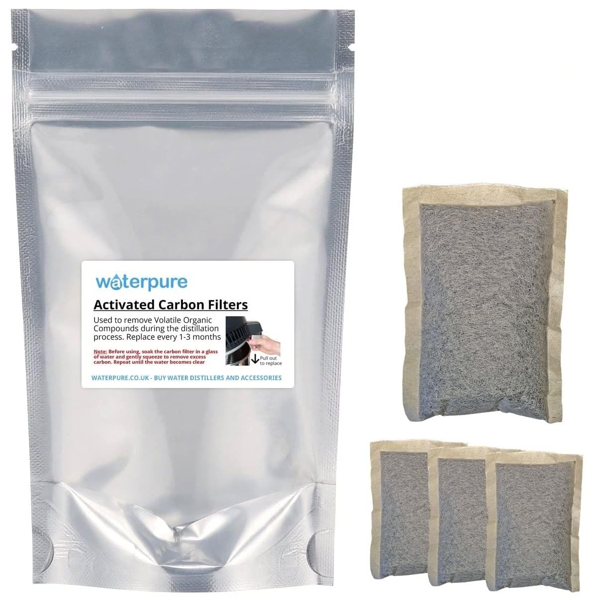 4 x Activated Carbon Filters for Water Distillers by Water Pure (UK Made Organic Carbon)