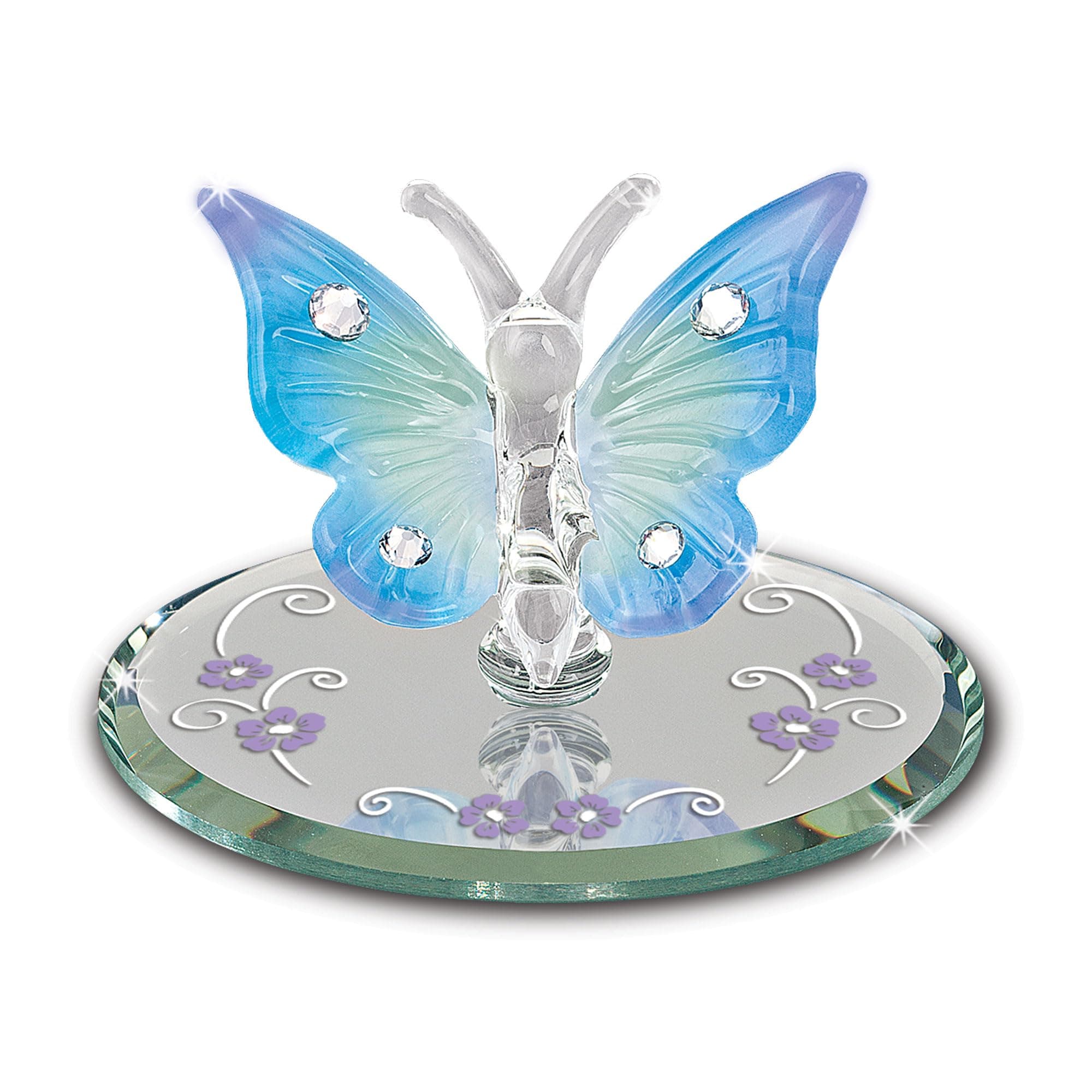 Glass Baron Blue Butterfly Crystal Figurine, Mini Glass Butterfly with Austrian Crystal Accents, Decorative Butterfly Figure for Home Décor or Gift