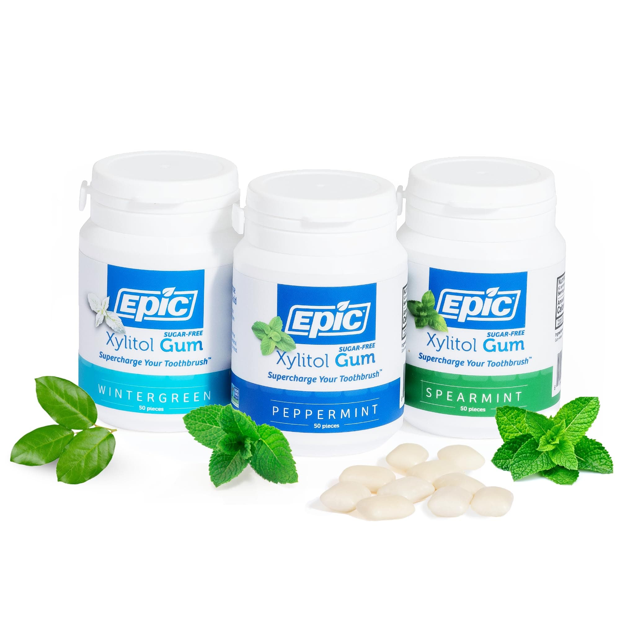 Epic Dental 100% Xylitol-Sweetened Gum, Fresh Mint Flavors Gum Bundle (50-Count Bottles, Pack of 3)