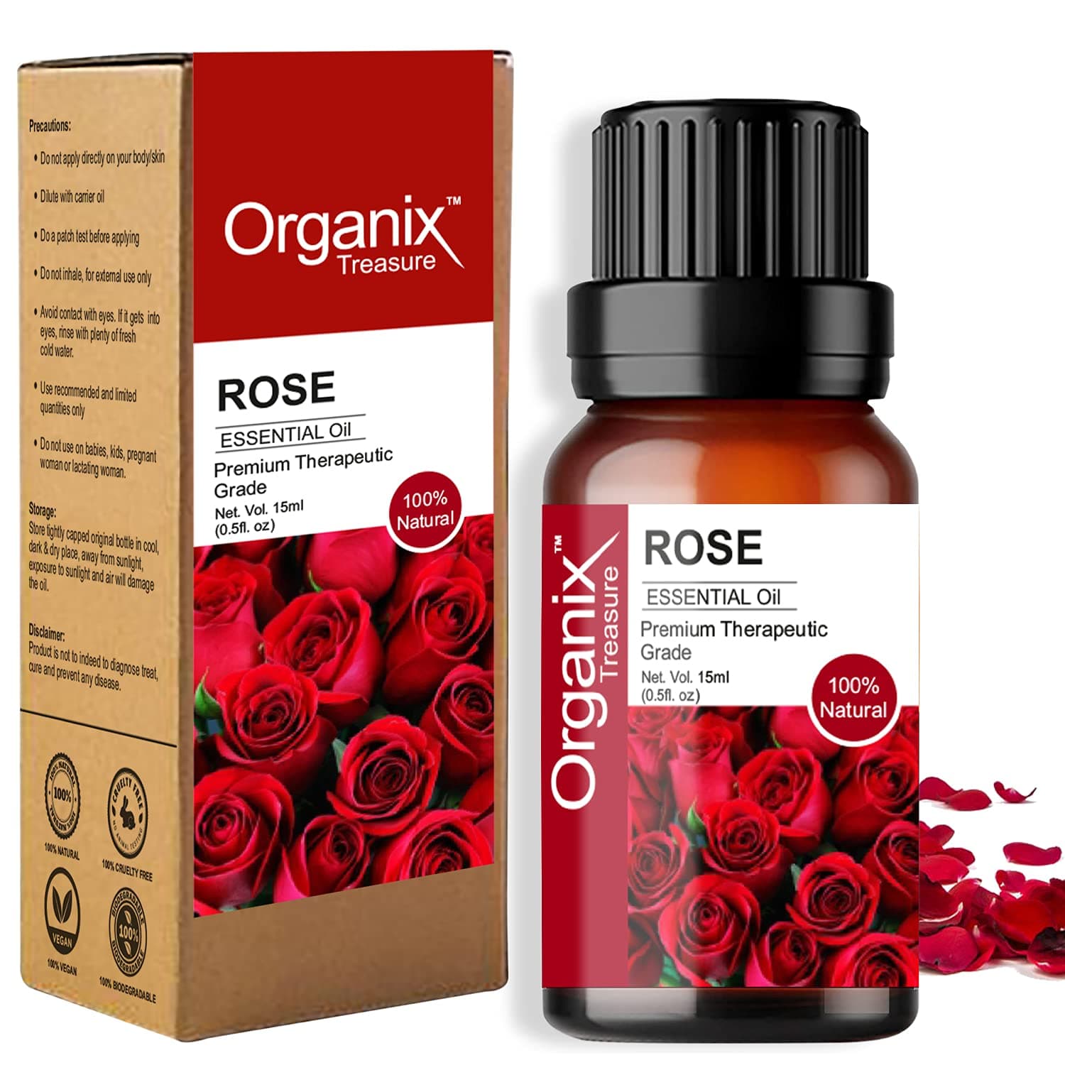 Organix TreasureRose Essential oil Pure and Natural Therapeutic grade Steam distilled oil for skin care, Hair care, and Aromatherapy, 15ML