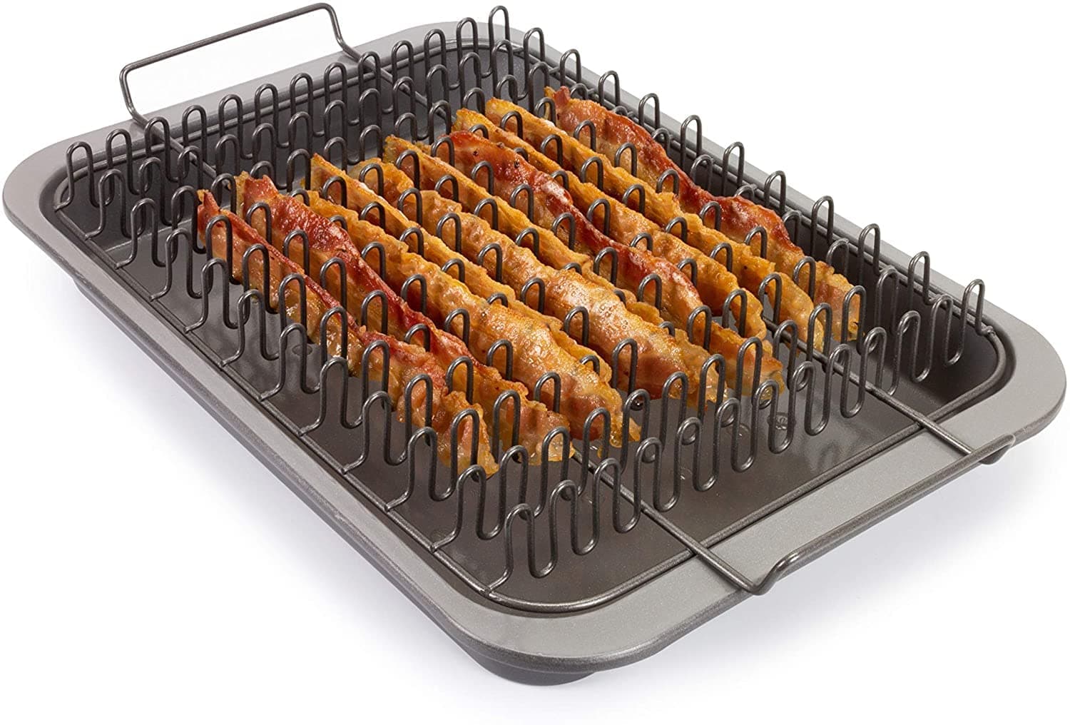 EaZy MealZ Perfectly Crisp, Less Fat, Nonstick Bacon Drip Rack + Bake Pan for oven, oberdome plus, BBQ, BBQ, Gray
