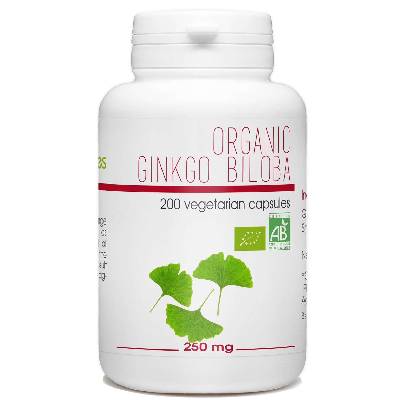 Organic Ginkgo Biloba - 250mg - 200 vegetable capsules