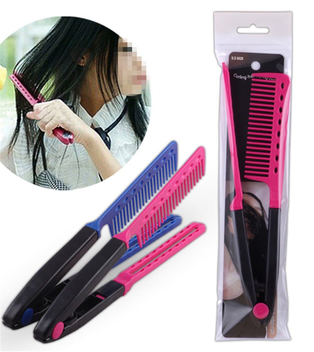 Wendy Mall1Pc Diy Salon Hair Brush Combs Hairdressing Styling Hair Straightener V Shaped Straight Comb Color Random,Multicolor