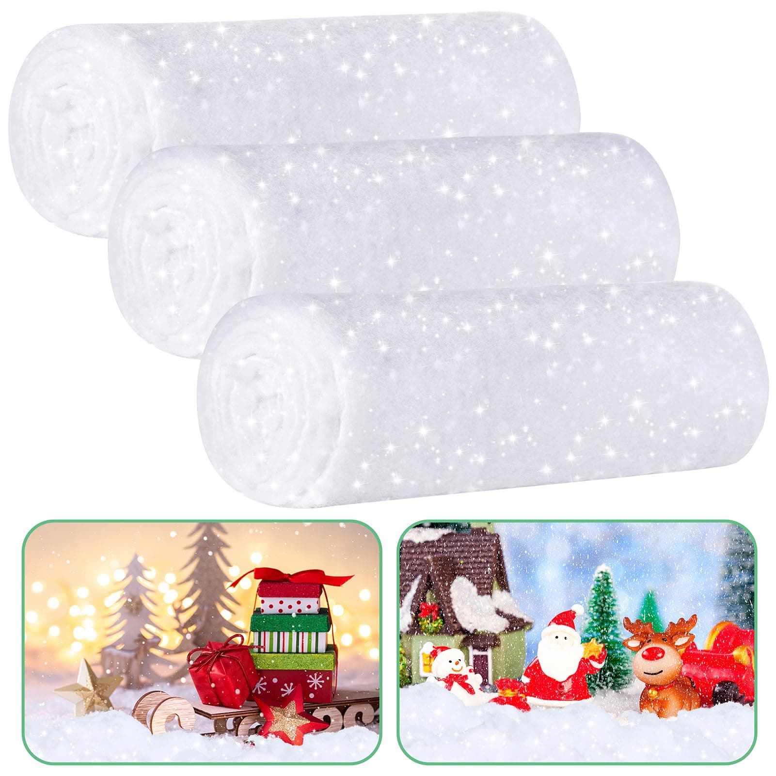 Aweyka Christmas Snow Blanket Roll Glitter Snow Blanket Fake Snow Blankets for Christmas Village Artificial Snow Carpet Artificial Snow Blanket Fluffy Fake Snow for Xmas Decoration(3 Pack,1.3 x 5 Ft)