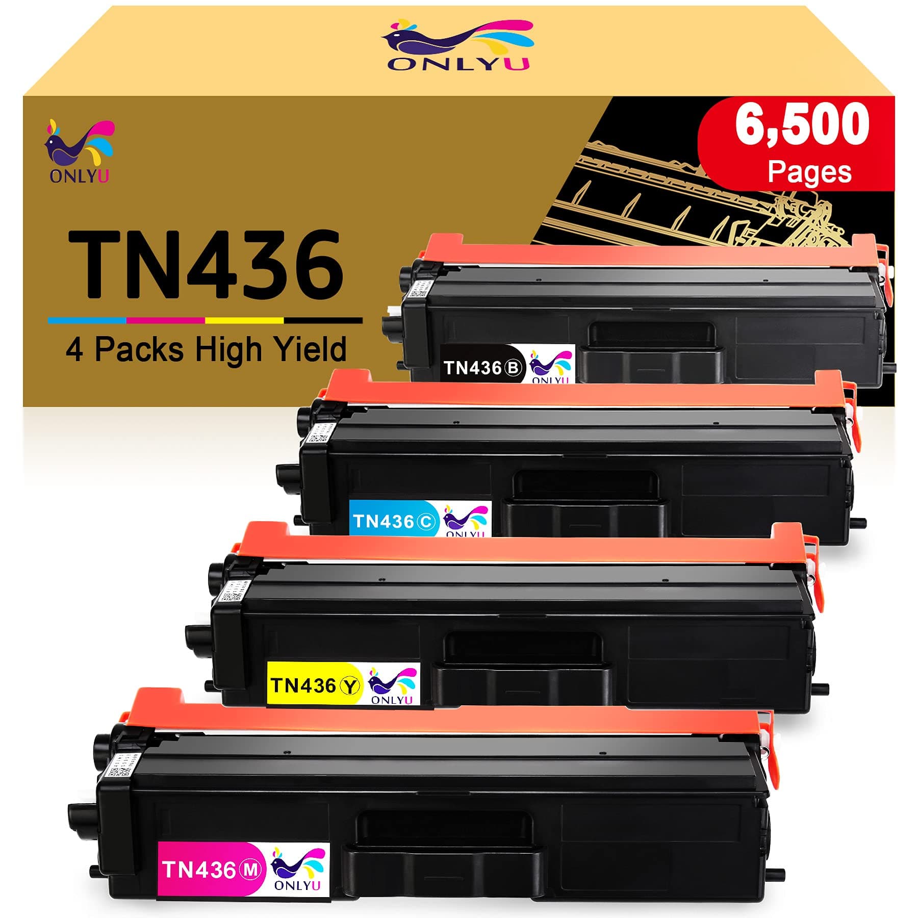 ONLYU TN436 Toner Cartridge Compatible Replacement for Brother TN436 TN436BK TN433 TN431 for HL-L8360CDW MFC-L8900CDW MFC-L8905CDW HL-L8360CDWT HL-L8260CDW HL-L9310CDW MFCL8610CDW Printer (4-Pack)