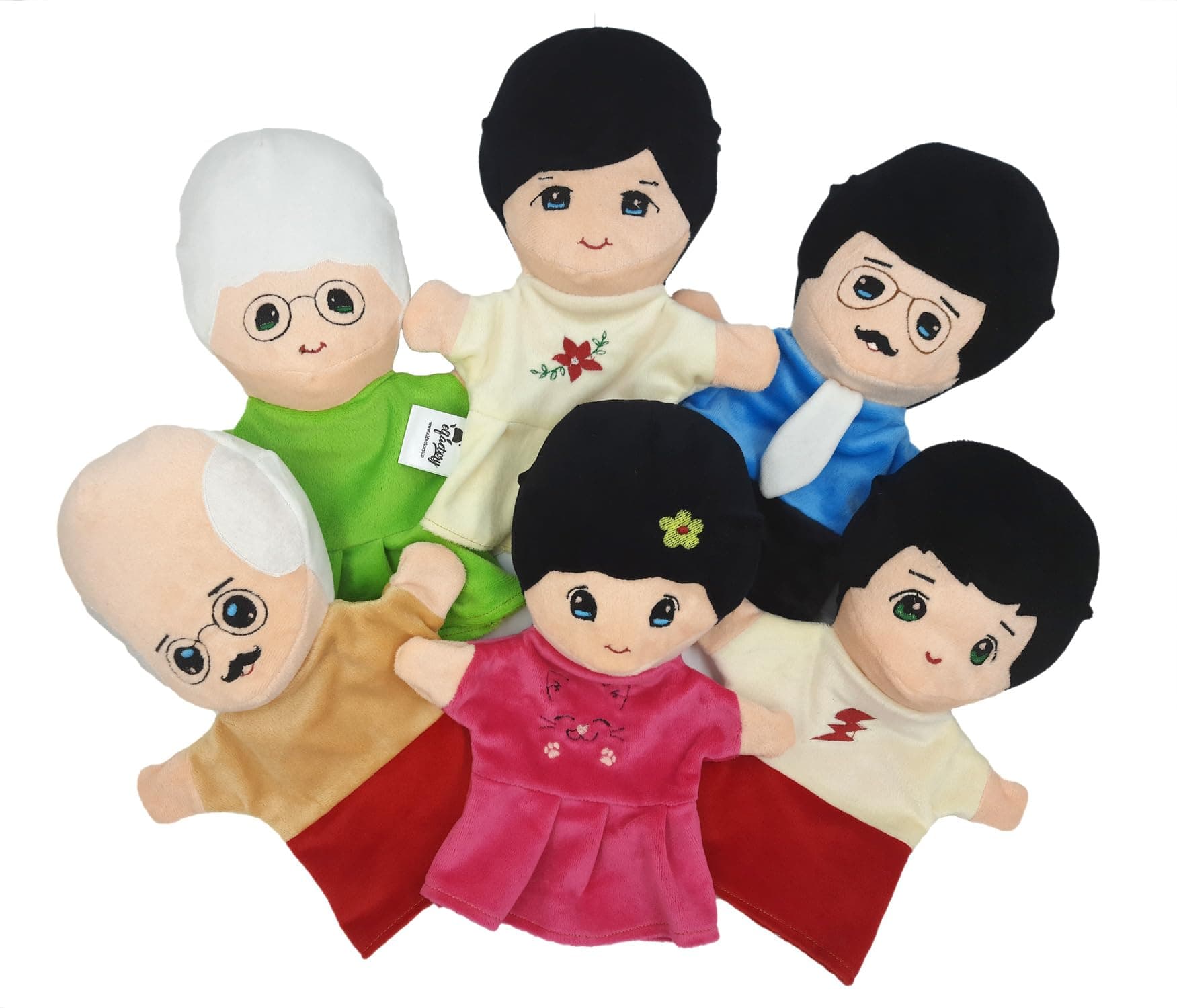 Family Hand Puppets for Kids - Educational Storytelling Interactive Plush Hand Puppet Set for Learning (10 inch) (Family Set of 6) (Family Gry)