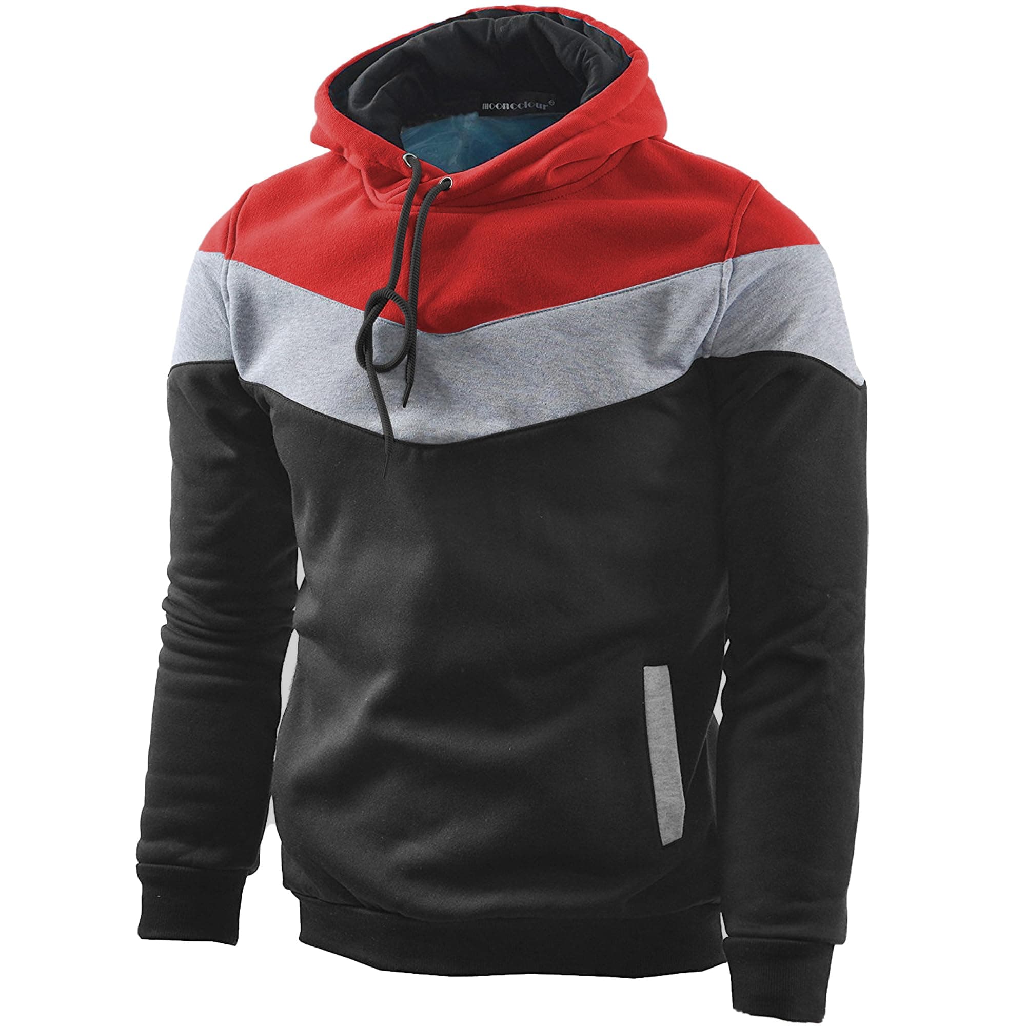 MOONCOLOURMen's Fashion Novelty Color Block Hoodies Long Sleeve Fleece Hooded Pullover Sweatshirts with Pockets