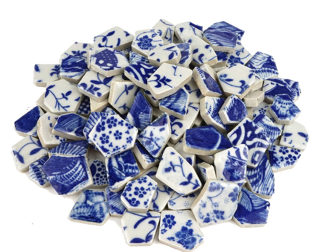 Broken Ceramic China Tiles Assortment Blue and White Porcelain Pieces for Mosaic Craft, Cover 11x11 inches