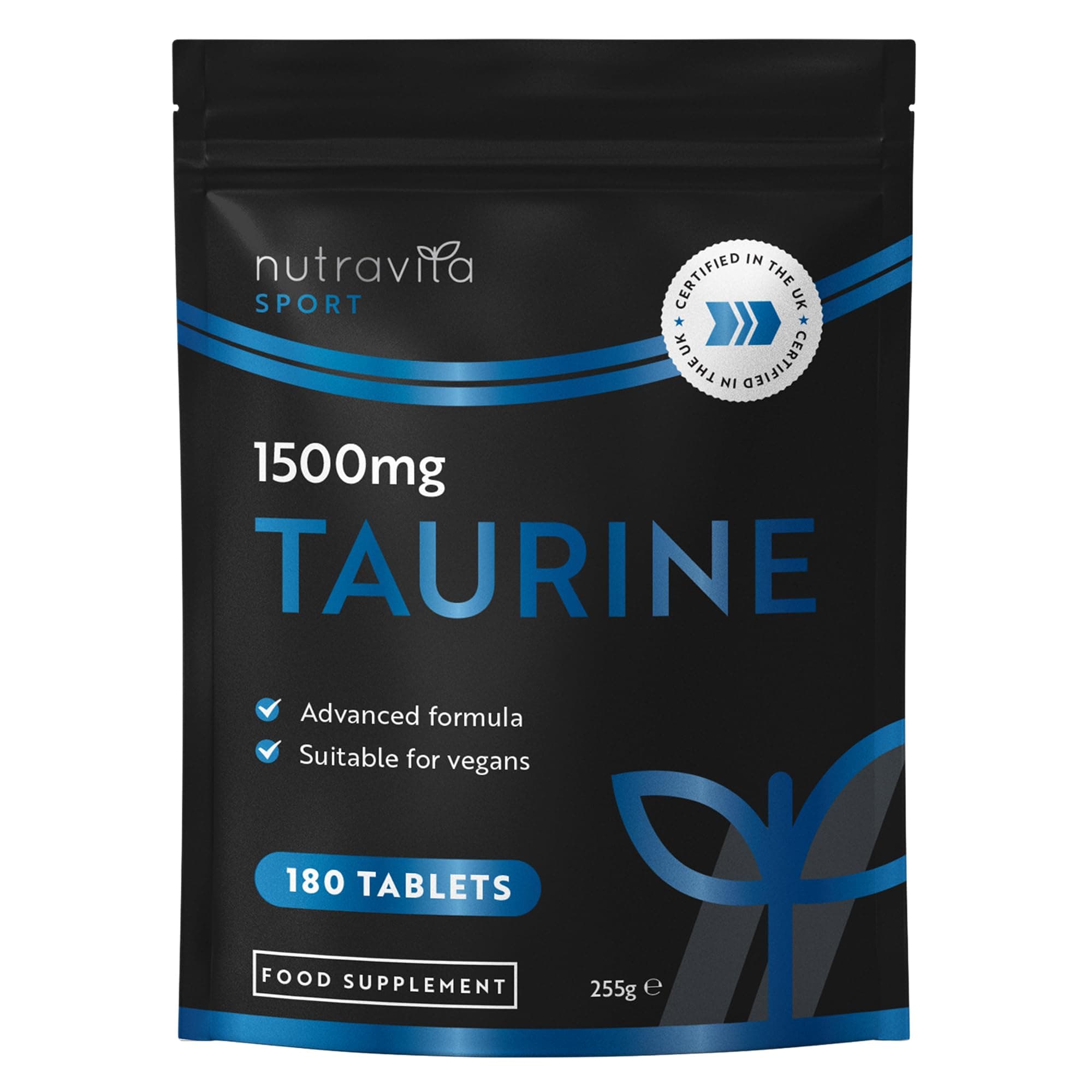 Nutravita Taurine Supplement 1500mg - 180 High Strength Taurine Tablets - Vegan Amino Acids Taurine Nutritional Supplements - Powder Alternative - Sports Supplement for Men & Women - Made in The UK