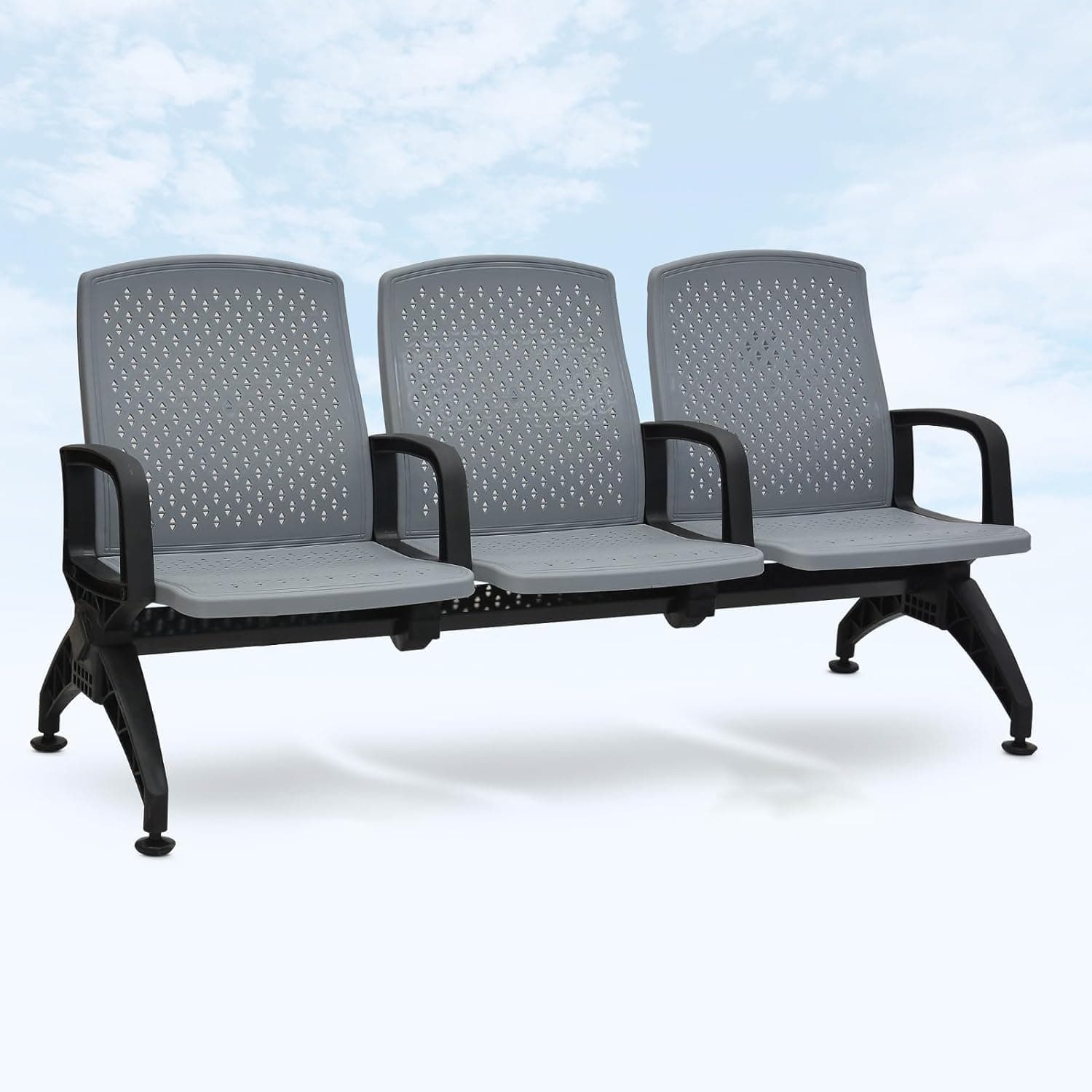 Three Seater Plastic Office Bench For Airport Waiting & Reception Chair, Office, Clinics Dental, And Hospitals Easy to Clean Visitor Chair Color - (Gray)
