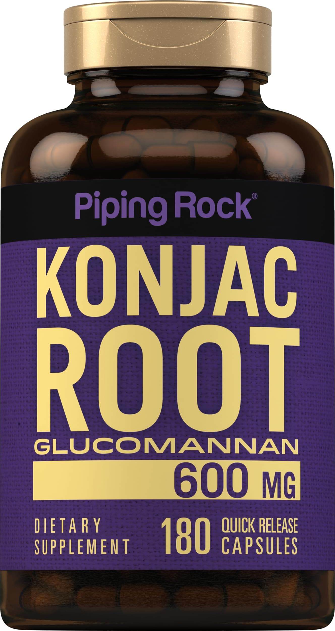 Piping Rock Glucomannan Capsules 600mg | 180 Pills | Konjac Root Fiber Supplement | Non-GMO, Gluten Free