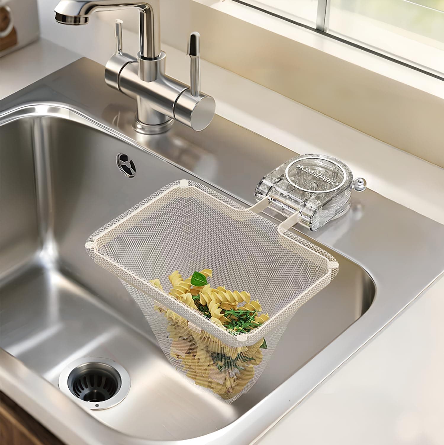 Homspark Triangle Corner No Need Strong Suction Cup Sankaku Corner Drainer Net Holder Sink Trash Catcher Kitchen Garbage Disposal Drainer Net with 50pcs