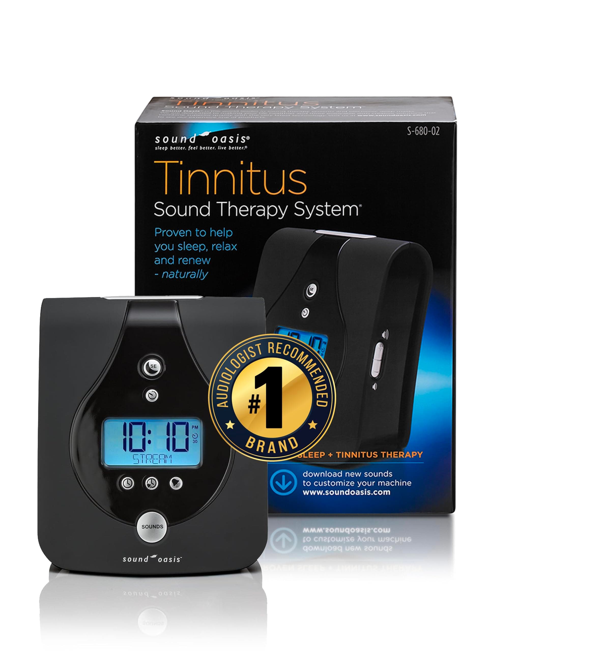 Sound Oasis Tinnitus Sound Therapy System, 24 Dr. Developed Sounds, Manage Tinnitus, Sleep Enhancement Lulls You to Sleep, Ear Ringing & Noise Relief, Privacy, Alarm w/Chime, Auto-Off Sleep Timer