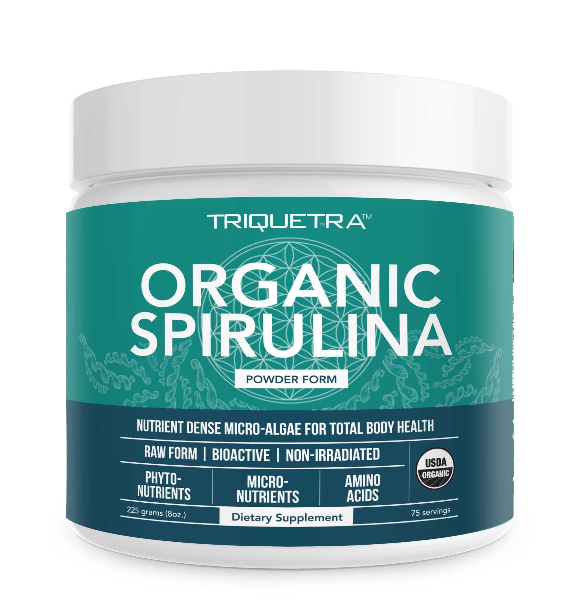 Organic Spirulina Powder: 4 Organic Certifications - Certified Organic by USDA, Ecocert, Naturland & OCIA - Vegan Farming Process, Non-Irraditated, Max Nutrient Density (8 oz.)